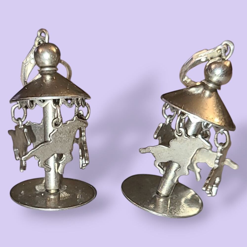 Estate Silver-Tone Carousel Horse Drop Earrings - Picture 4 of 6